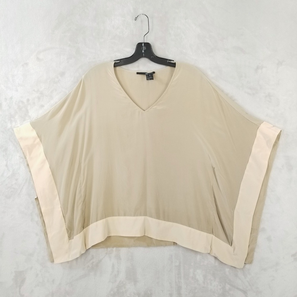 Jay Godfrey Poncho Blouse Womens 4 Beige 100% Silk V-Neck Kaftan Top